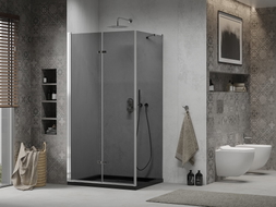 Mexen Lima folding shower enclosure 80 x 100 cm, graphite, chrome + Flat tray, black - 856-080-100-01-40-4070