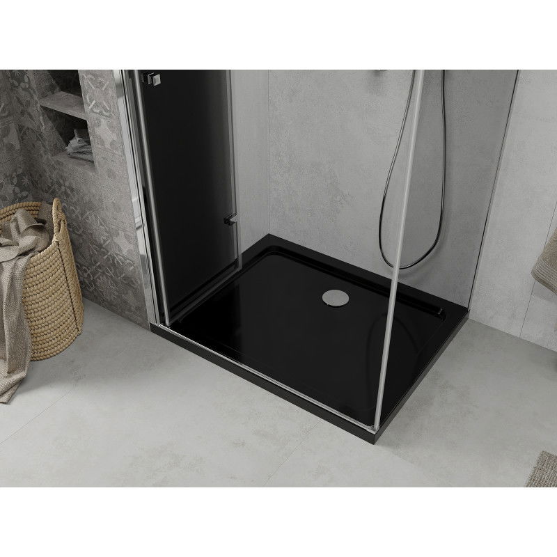 Mexen Lima folding shower enclosure 80 x 100 cm, graphite, chrome + Flat shower tray, black - 856-080-100-01-40-4070