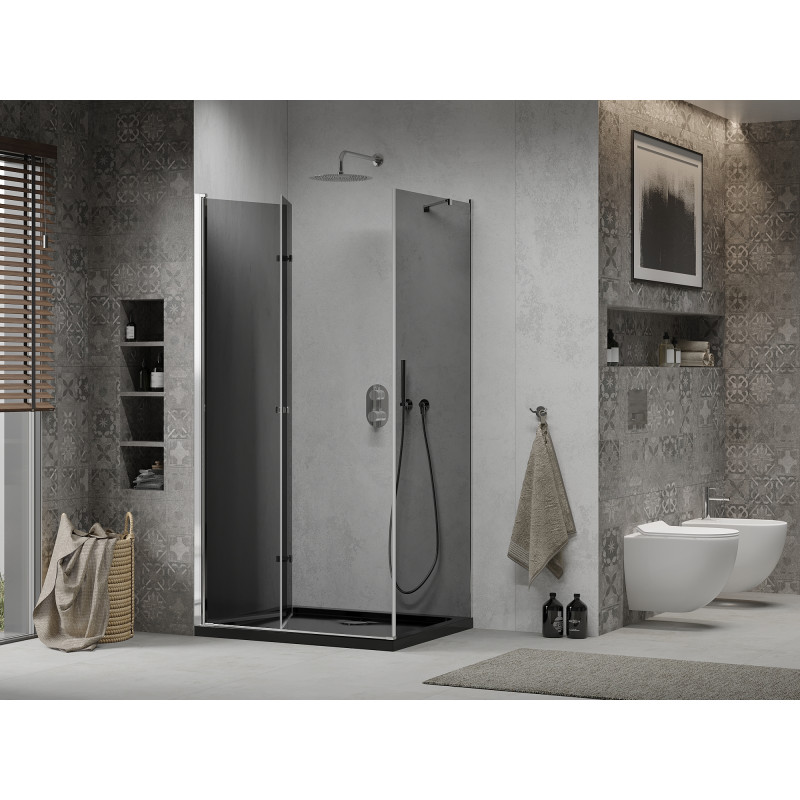 Mexen Lima foldable shower enclosure 80 x 120 cm, graphite, chrome + Flat tray, black - 856-080-120-01-40-4070