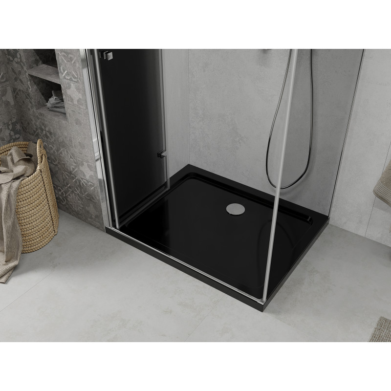 Mexen Lima foldable shower enclosure 80 x 120 cm, graphite, chrome + Flat tray, black - 856-080-120-01-40-4070