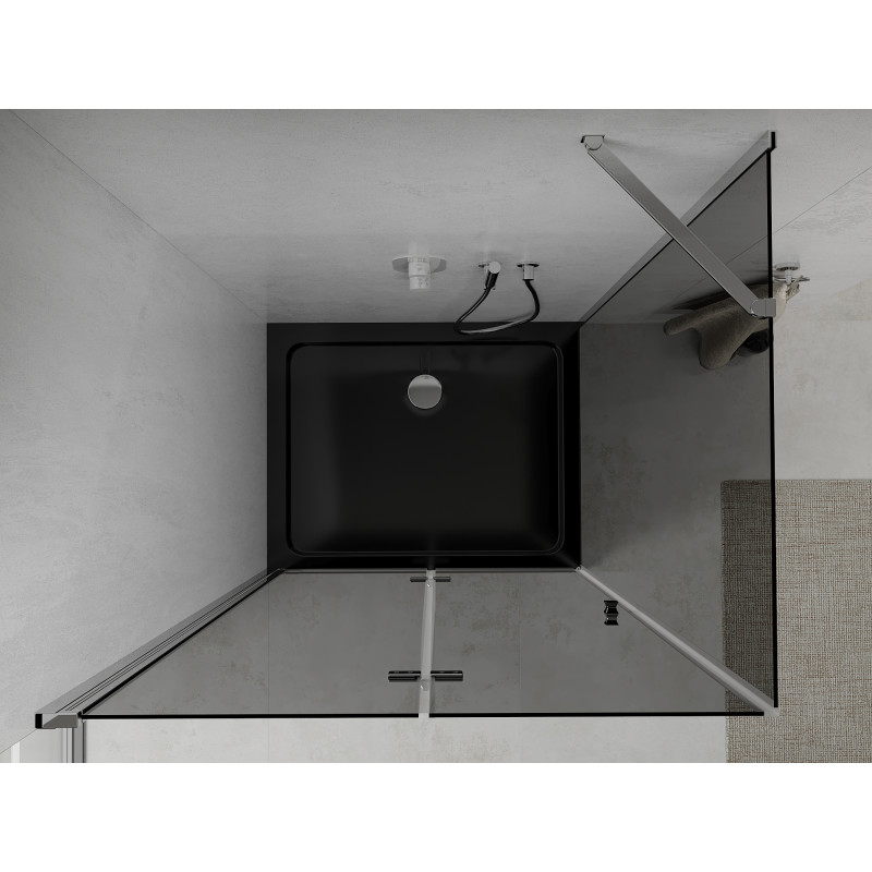 Mexen Lima foldable shower enclosure 80 x 120 cm, graphite, chrome + Flat tray, black - 856-080-120-01-40-4070