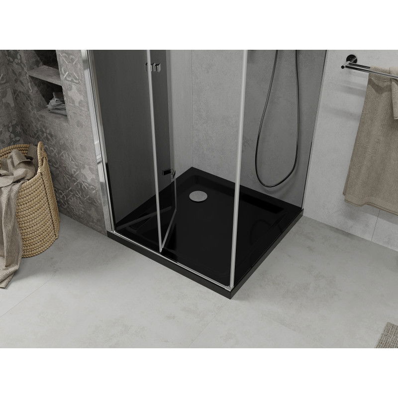 Mexen Lima folding shower enclosure 90 x 90 cm, graphite, chrome + Flat tray, black - 856-090-090-01-40-4070