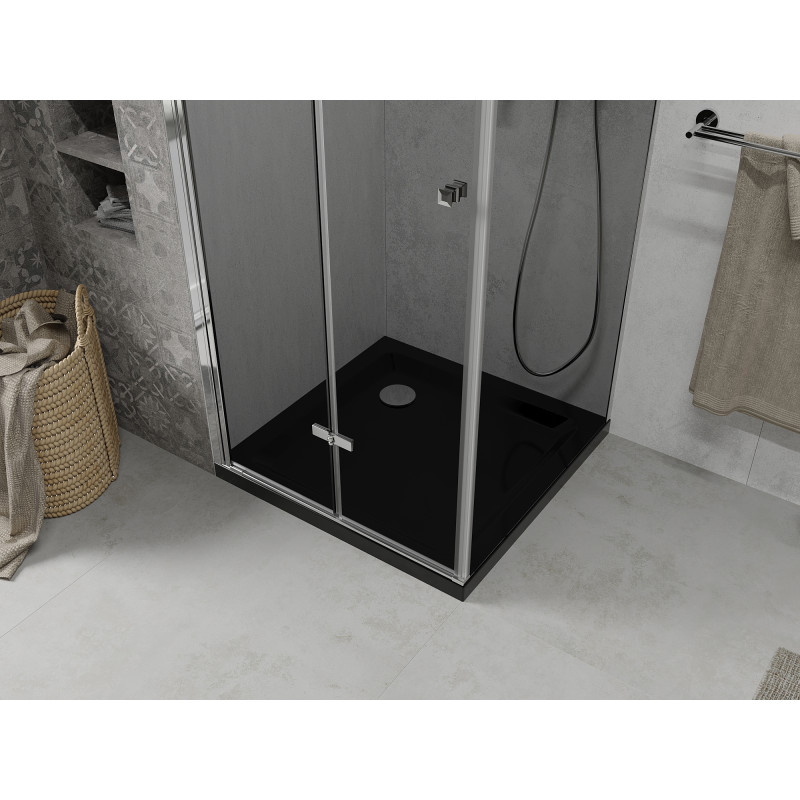 Mexen Lima folding shower cabin 90 x 90 cm, graphite, chrome + Flat tray, black - 856-090-090-01-40-4070