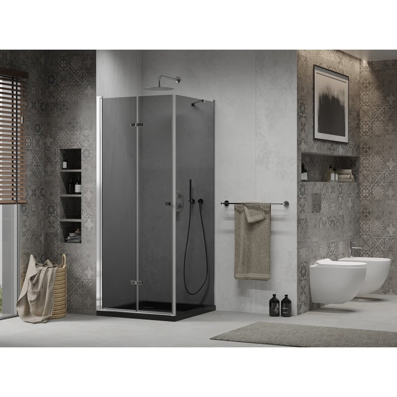 Mexen Lima folding shower cabin 90 x 90 cm, graphite, chrome + Flat tray, black - 856-090-090-01-40-4070
