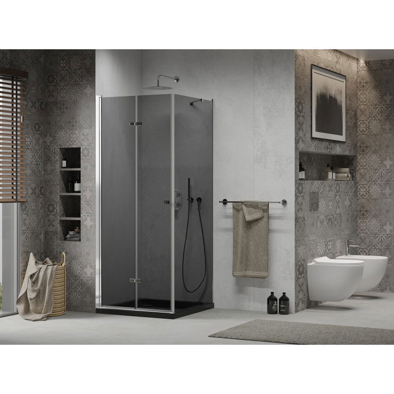 Mexen Lima folding shower enclosure 90 x 90 cm, graphite, chrome + Flat tray, black - 856-090-090-01-40-4070