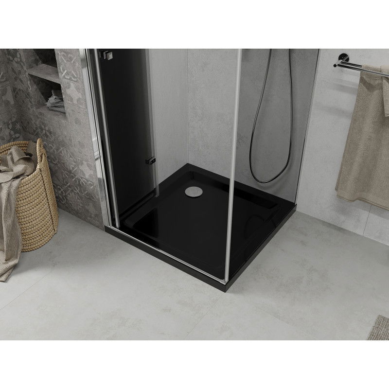 Mexen Lima folding shower enclosure 90 x 90 cm, graphite, chrome + Flat tray, black - 856-090-090-01-40-4070