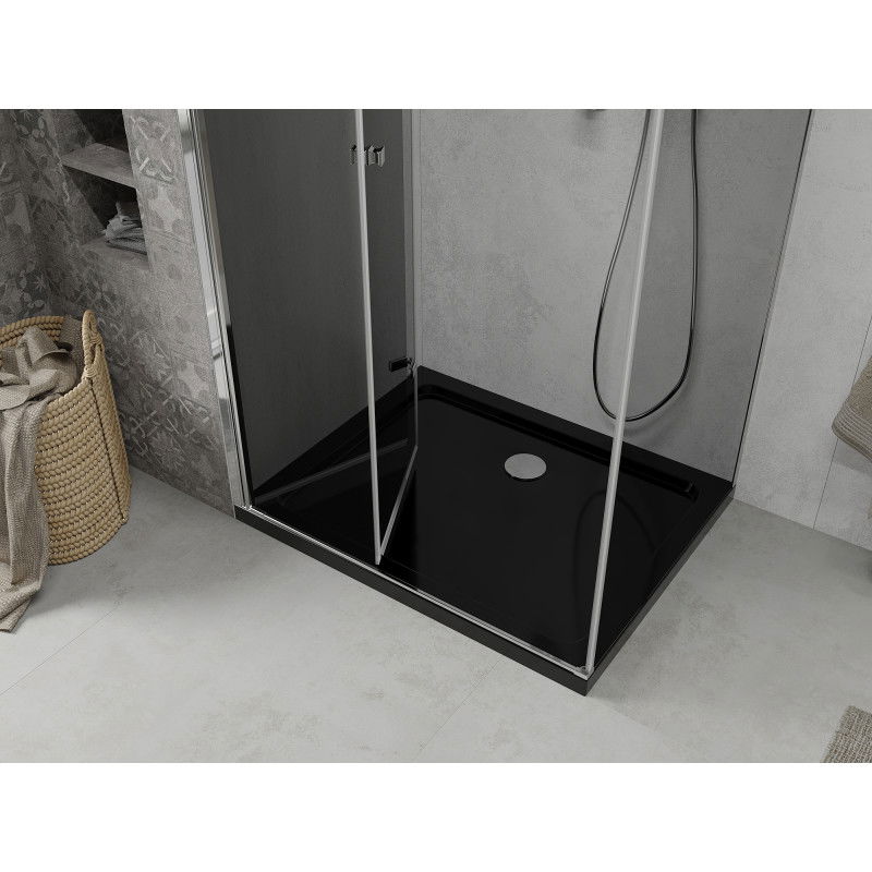 Mexen Lima 90 x 100 cm Foldable Shower Cabin, Graphite, Chrome + Flat Black Shower Tray - 856-090-100-01-40-4070