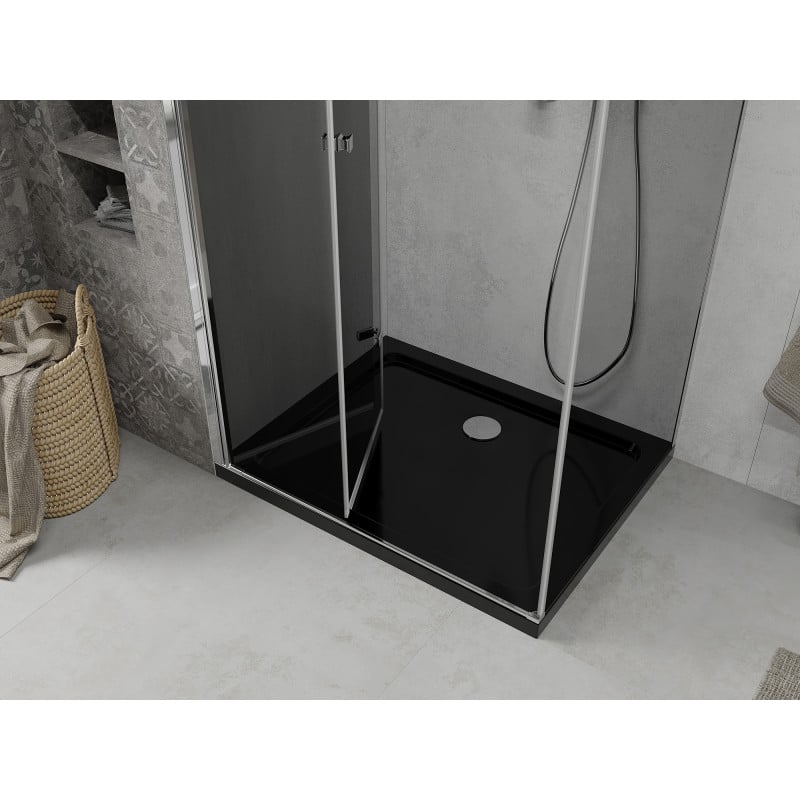 Mexen Lima foldable shower cabin 90 x 100 cm, graphite, chrome + Flat tray, black - 856-090-100-01-40-4070