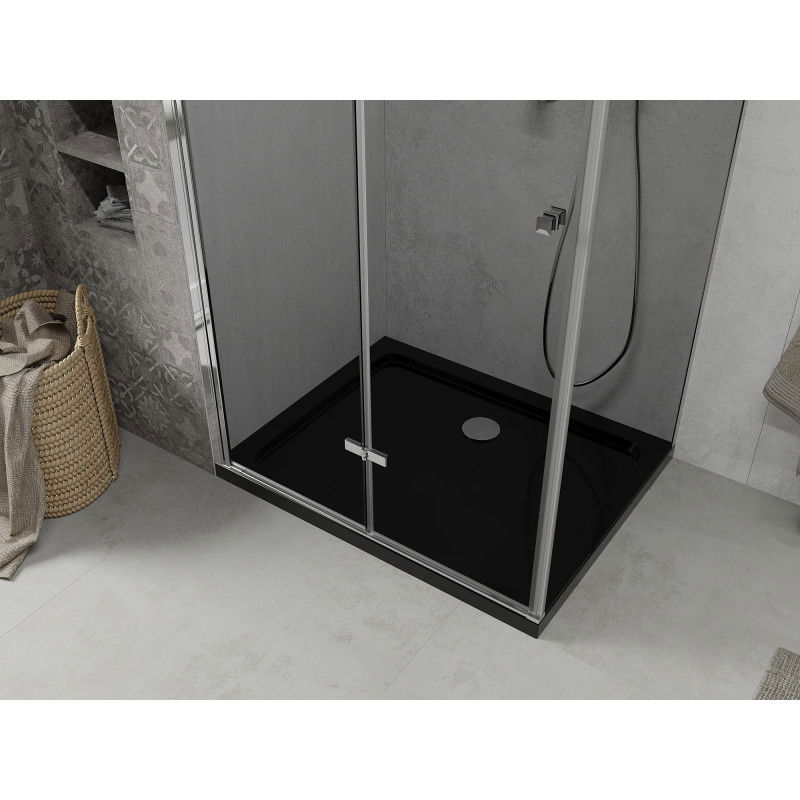 Mexen Lima folding shower cabin 100 x 90 cm, graphite, chrome + Flat shower tray, black - 856-100-090-01-40-4070