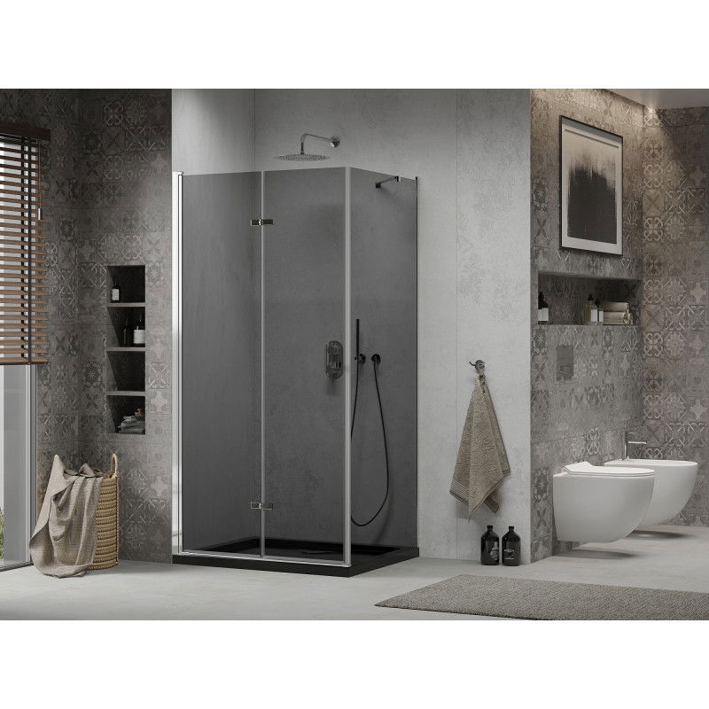 Mexen Lima folding shower cabin 100 x 90 cm, graphite, chrome + Flat shower tray, black - 856-100-090-01-40-4070