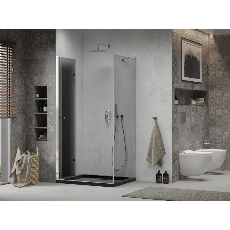 Mexen Lima folding shower cabin 100 x 90 cm, graphite, chrome + Flat shower tray, black - 856-100-090-01-40-4070