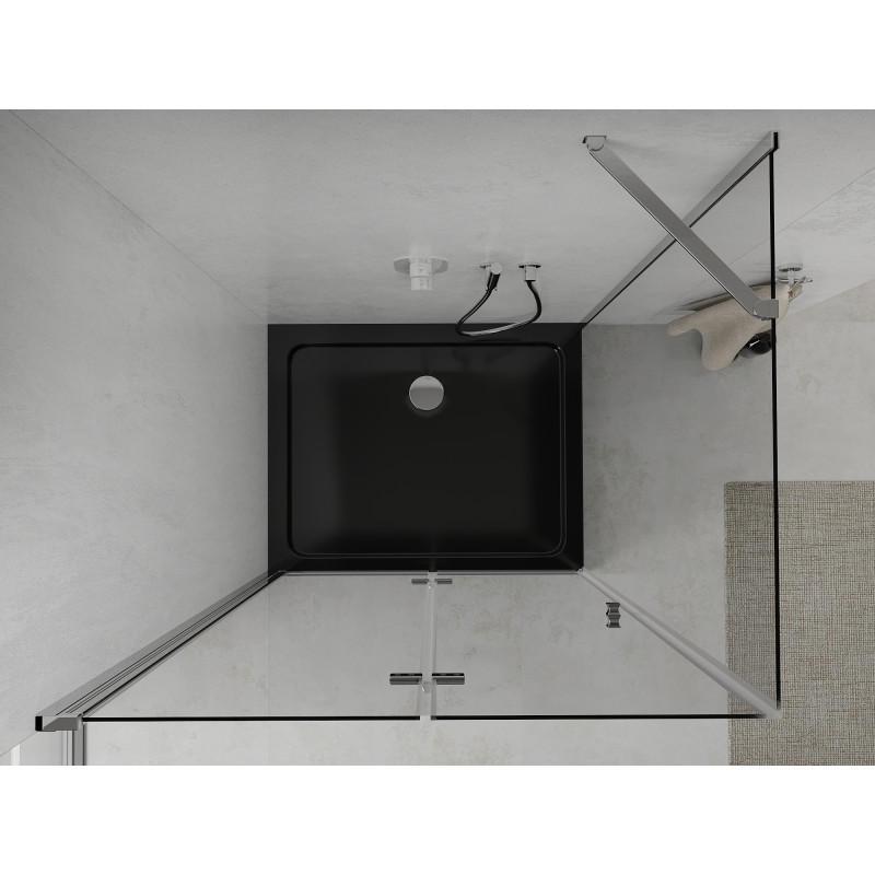 Mexen Lima folding shower cabin 80 x 120 cm, transparent, chrome + Flat black shower tray - 856-080-120-01-00-4070