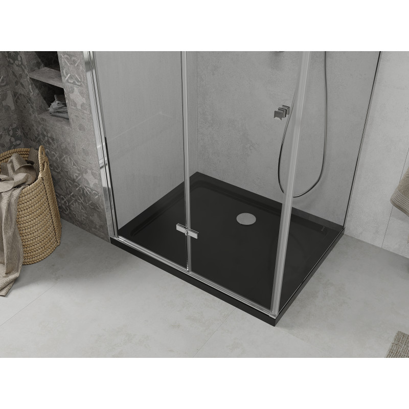 Mexen Lima folding shower cabin 80 x 120 cm, transparent, chrome + Flat black shower tray - 856-080-120-01-00-4070