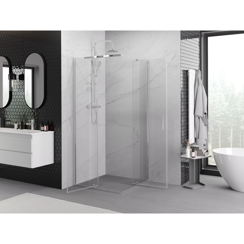 Mexen Exo-R Duo square swing shower cabin 70 x 70 cm, transparent, chrome - 8110-070-070-01-00