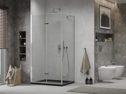 Mexen Lima folding shower cubicle 80 x 120 cm, Transparent, Chrome + shower tray Flat, Black - 856-080-120-01-00-4070