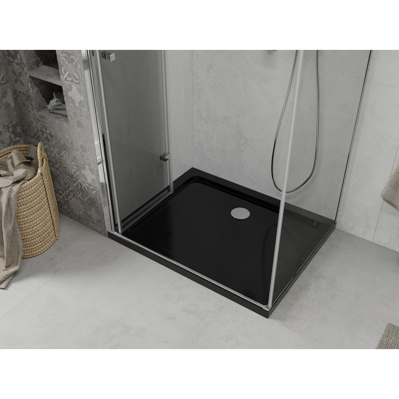 Mexen Lima folding shower cabin 80 x 120 cm, transparent, chrome + Flat black shower tray - 856-080-120-01-00-4070