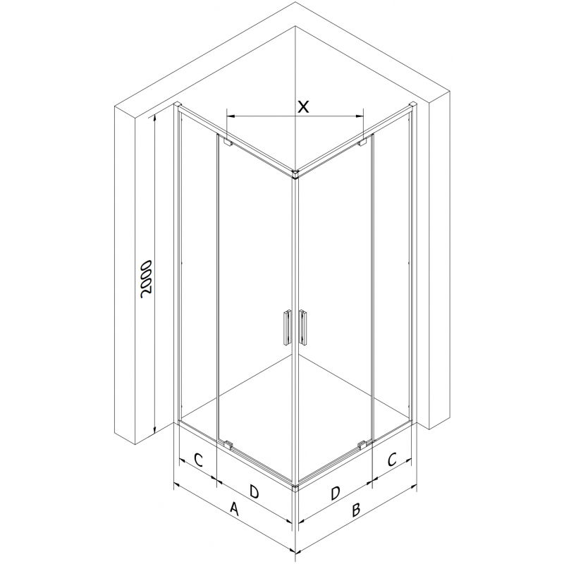 Mexen Exo square hinged shower enclosure 100 x 100 cm, transparent, black - 8110-100-100-70-00
