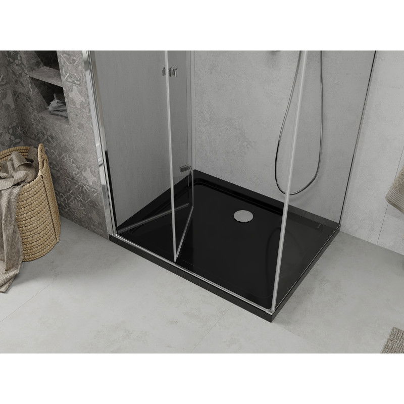 Mexen Lima folding shower enclosure 90 x 120 cm, transparent, chrome + Flat tray, black - 856-090-120-01-00-4070