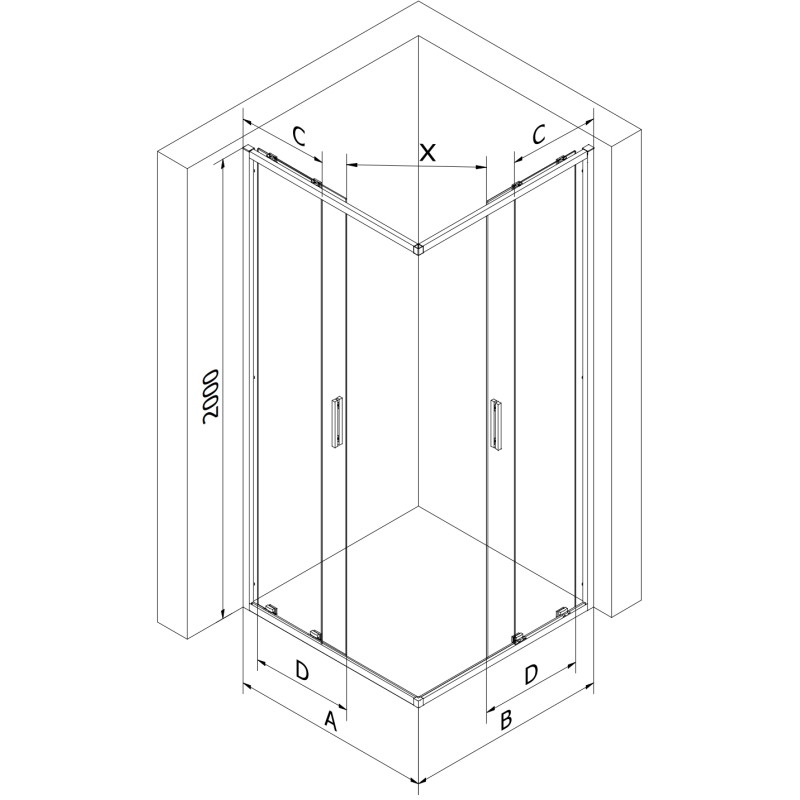 Mexen Exo-S Duo square sliding shower cabin 80 x 80 cm, transparent, chrome - 8111-080-080-01-00
