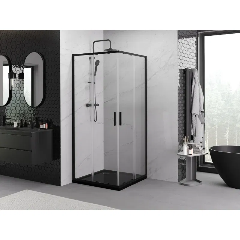 Mexen Exo square sliding shower cabin 80 x 80 cm, transparent, black - 8111-080-080-70-00