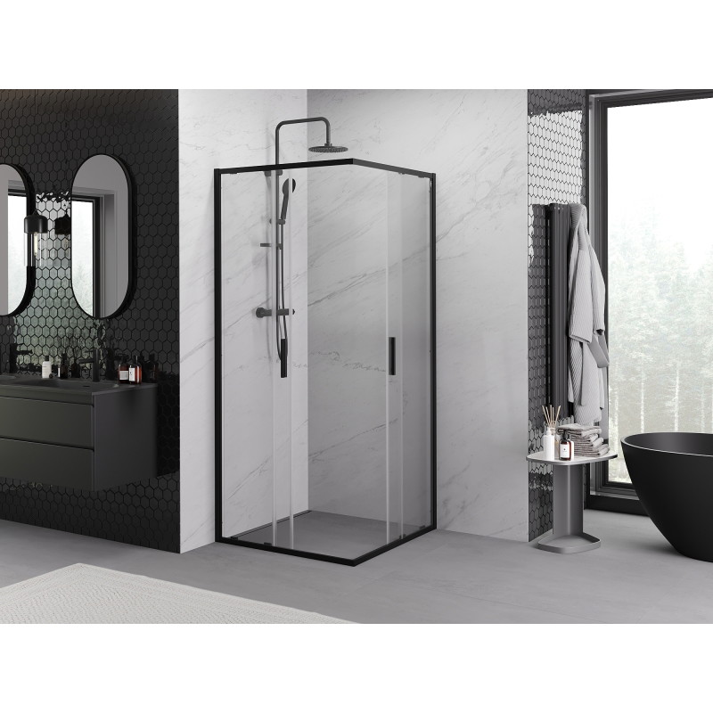 Mexen Exo-S Duo square sliding shower cabin 90 x 90 cm, transparent, black - 8111-090-090-70-00