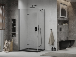 Mexen Lima folding shower cabin 80 x 120 cm, transparent, black + Flat shower tray, black - 856-080-120-70-00-4070B