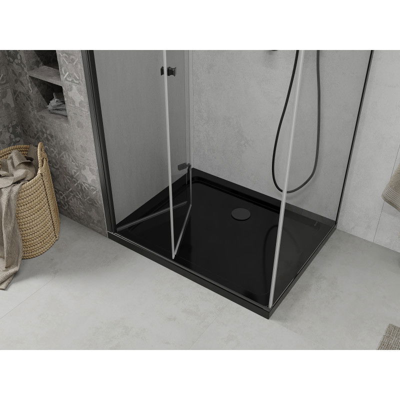 Mexen Lima 90 x 120 cm Folding Shower Enclosure, Transparent, Black + Flat Tray, Black - 856-090-120-70-00-4070B