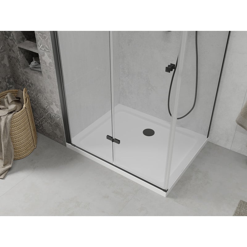 Mexen Lima foldable shower cabin 70 x 80 cm, transparent, black + Flat shower tray, white - 856-070-080-70-00-4010B