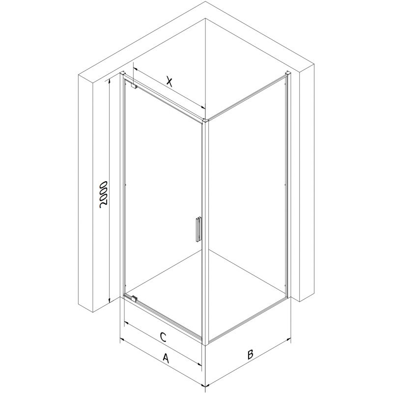 Mexen Exo Hinged Shower Enclosure 100 x 95 cm, Transparent, Chrome - 8181-100-095-01-00
