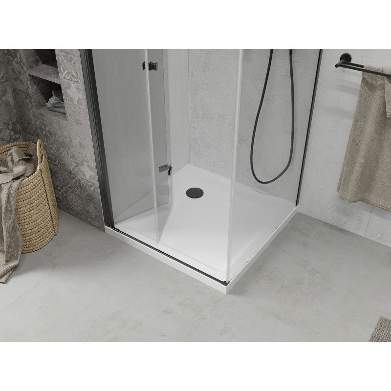 Mexen Lima folding shower enclosure 80 x 80 cm, transparent, black + Flat shower tray, white - 856-080-080-70-00-4010B