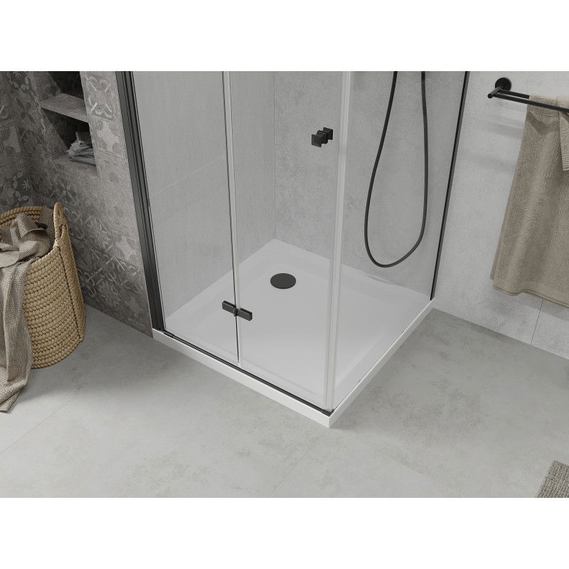 Mexen Lima folding shower enclosure 80 x 80 cm, transparent, black + Flat shower tray, white - 856-080-080-70-00-4010B