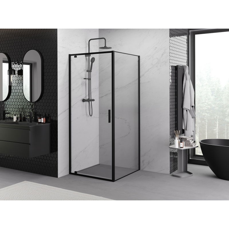 Mexen Exo 95 x 95 cm Hinged Shower Enclosure, Transparent, Black - 8181-095-095-70-00