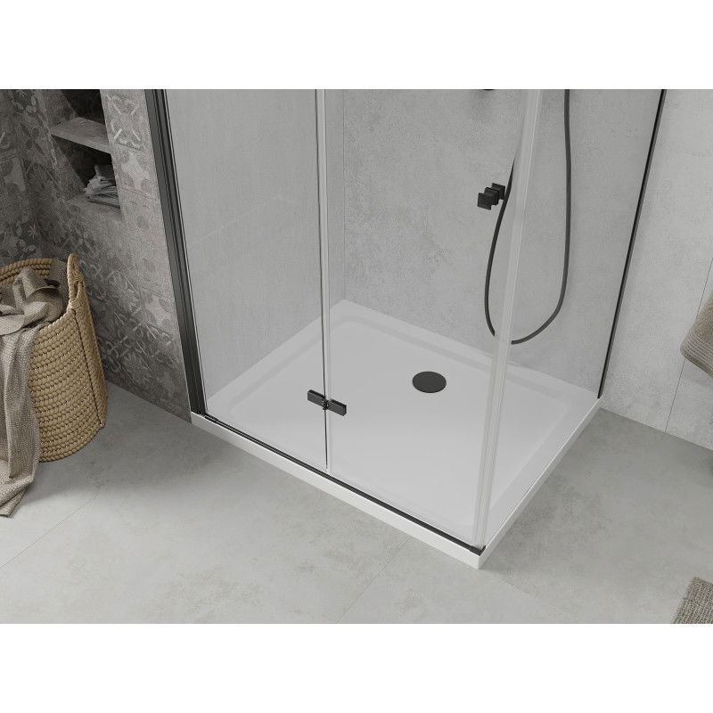 Mexen Lima folding shower enclosure 90 x 80 cm, transparent, black + Flat shower tray, white - 856-090-080-70-00-4010B