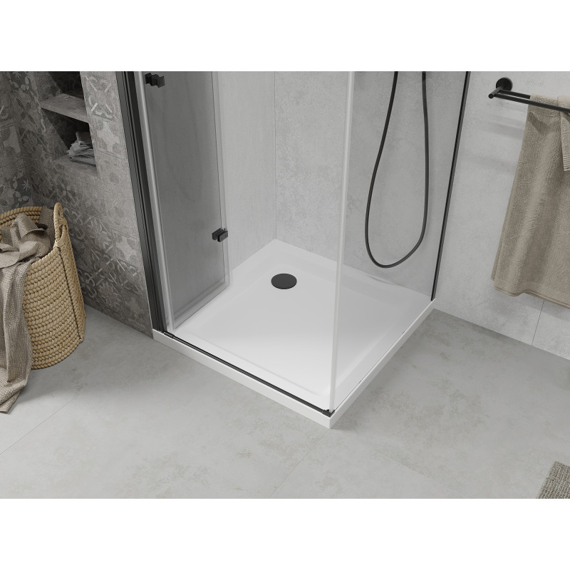 Mexen Lima folding shower enclosure 90 x 90 cm, transparent, black + Flat tray, white - 856-090-090-70-00-4010B