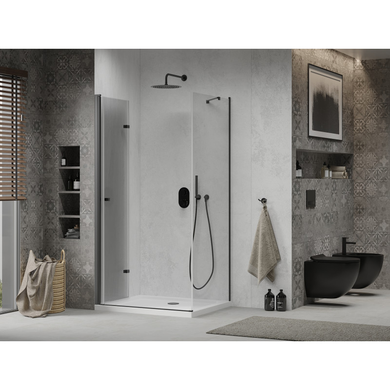 Mexen Lima folding shower cabin 90 x 100 cm, transparent, black + Flat shower tray, white - 856-090-100-70-00-4010B