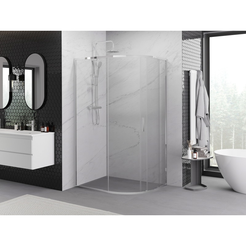 Mexen Exo-S asymmetric semi-circular sliding shower enclosure 90 x 80 cm, transparent, chrome - 8131-090-080-01-00