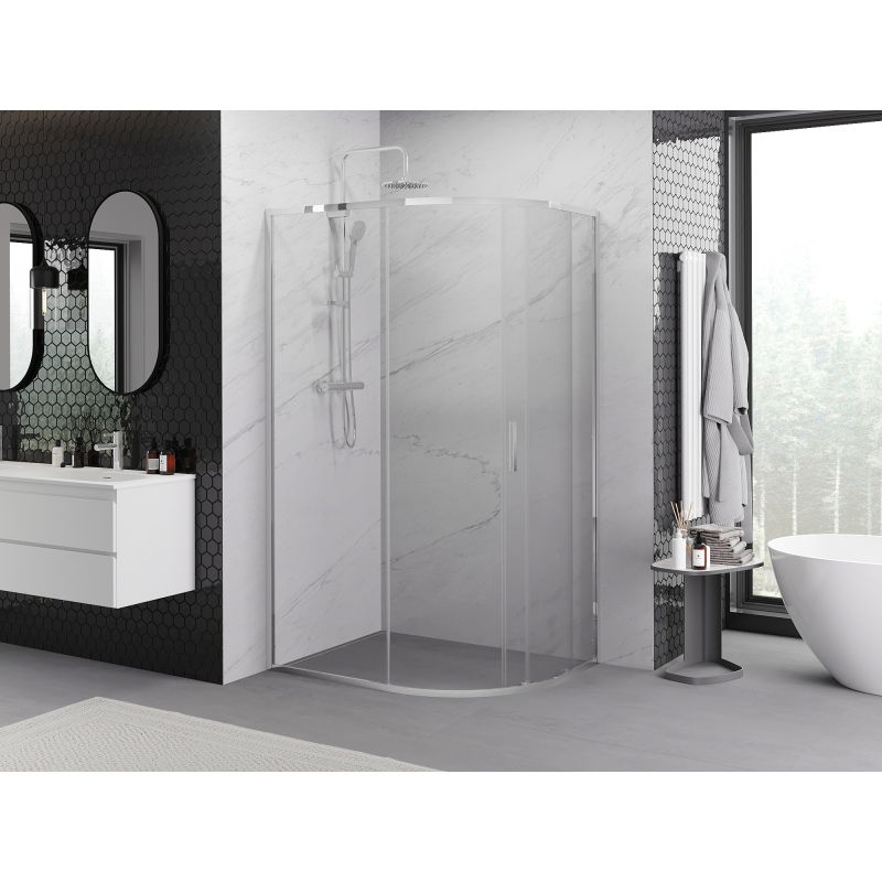 Mexen Exo Asymmetrical Semi-Circular Sliding Shower Enclosure 100 x 90 cm, Transparent, Chrome - 8131-100-090-01-00