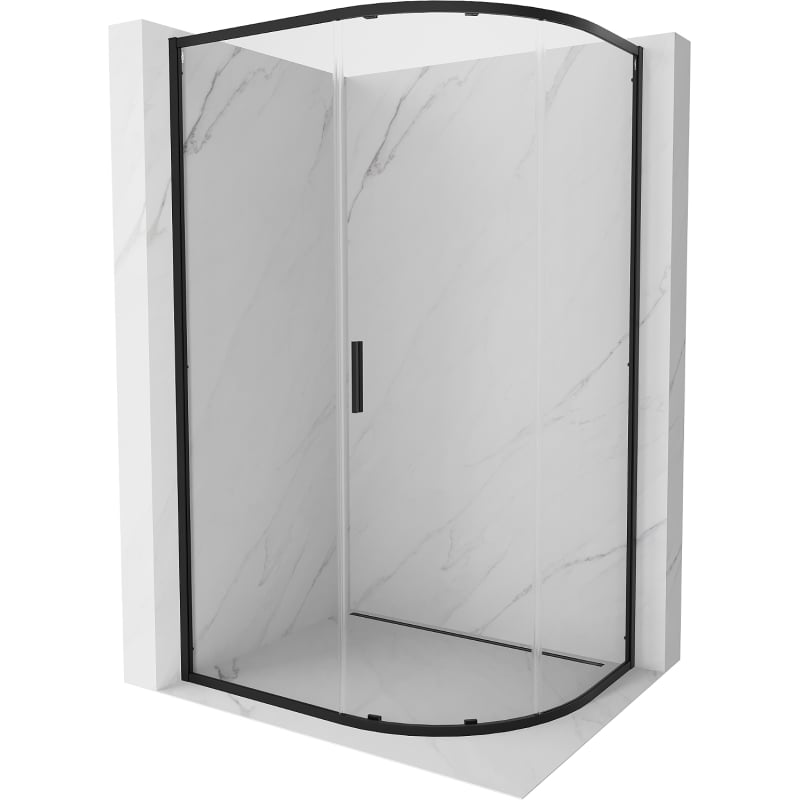 Mexen Exo Asymmetrical Semi-Circular Sliding Shower Enclosure 90 x 80 cm, Transparent, Black - 8131-090-080-70-00