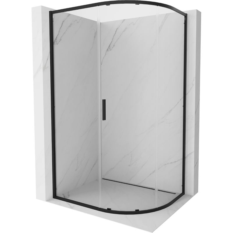 Mexen Exo semi-circular asymmetrical sliding shower cabin 90 x 80 cm, transparent, black - 8131-090-080-70-00