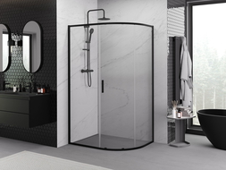 Mexen Exo Asymmetrical Semi-Circular Sliding Shower Enclosure 90 x 80 cm, Transparent, Black - 8131-090-080-70-00
