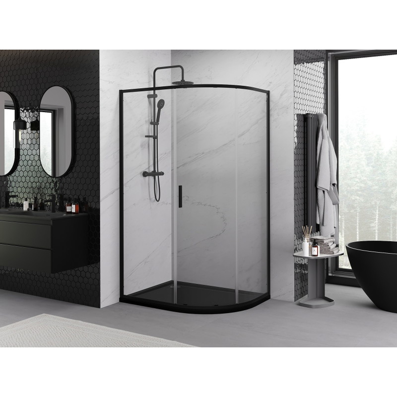 Mexen Exo-S asymmetric semicircular sliding shower cabin 100 x 90 cm, transparent, black - 8131-100-090-70-00
