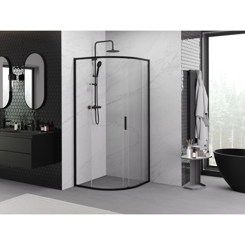 Mexen Exo-S semi-circular sliding shower enclosure 100 x 100 cm, transparent, black - 8131-100-100-70-00
