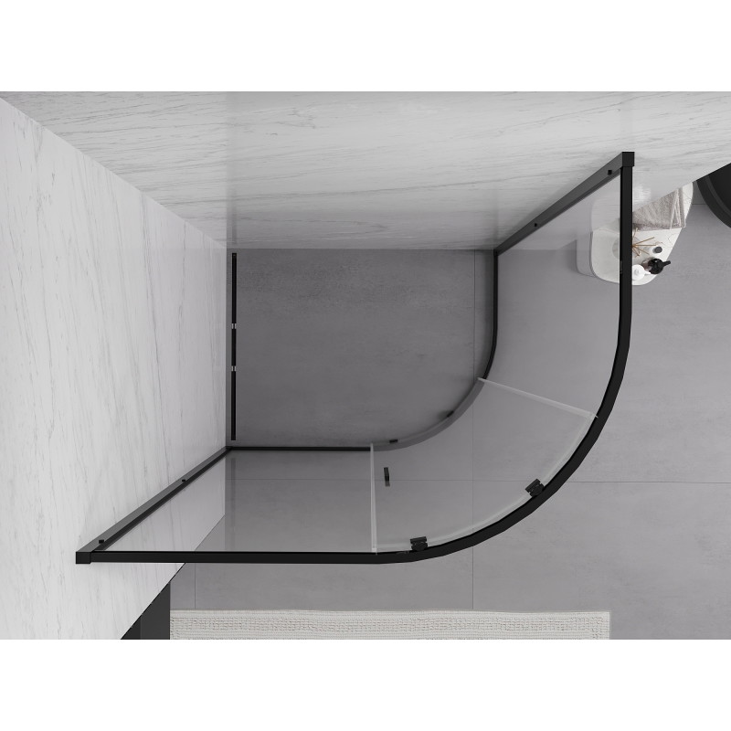 Mexen Exo-S asymmetrical semicircular sliding shower cabin 100 x 80 cm, transparent, black - 8131-100-080-70-00