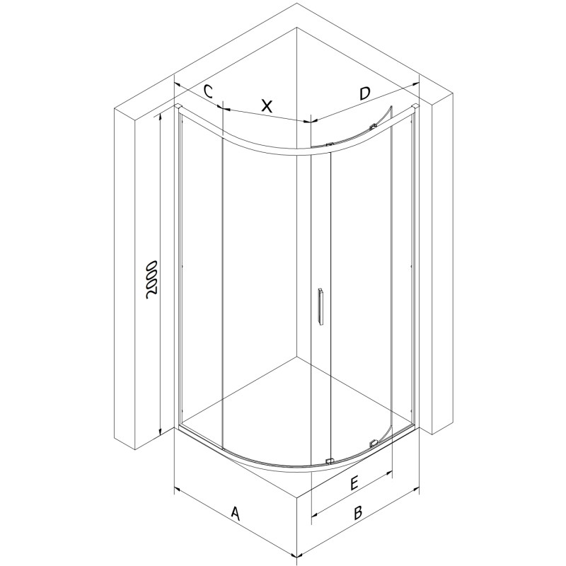 Mexen Exo-S semi-circular sliding shower enclosure 100 x 100 cm, transparent, black - 8131-100-100-70-00