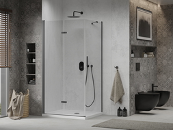 Mexen Lima folding shower cubicle 100 x 70 cm, Transparent, Black + shower tray Flat, White - 856-100-070-70-00-4010B