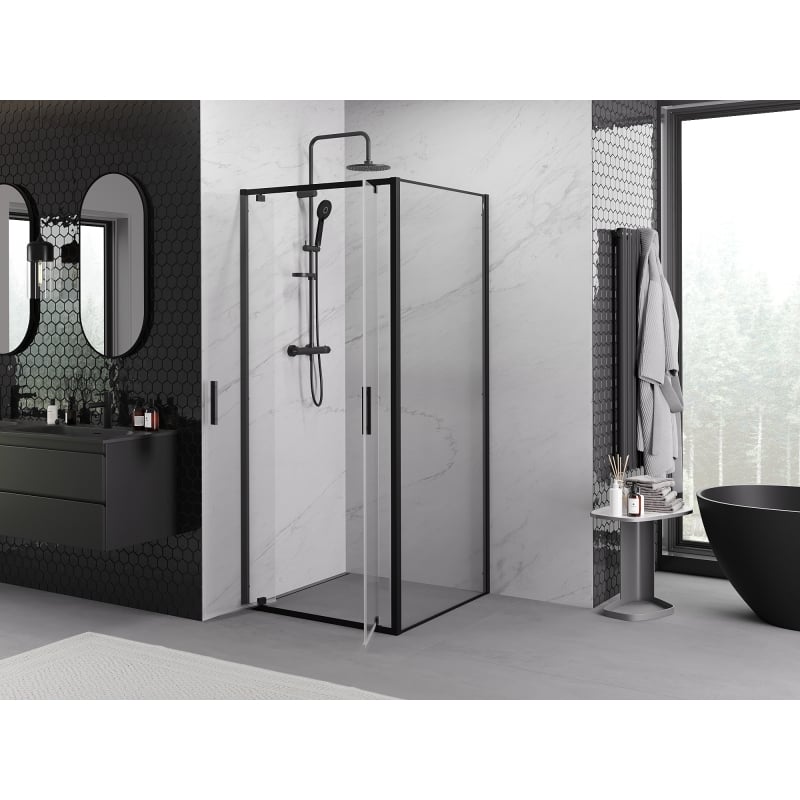 Mexen Exo shower enclosure hinged 90 x 90 cm, transparent, black - 8182-090-090-70-00