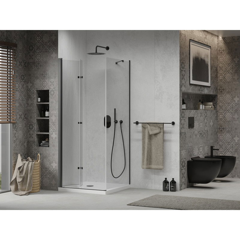 Mexen Lima folding shower cabin 100 x 100 cm, transparent, black + Flat tray, white - 856-100-100-70-00-4010B