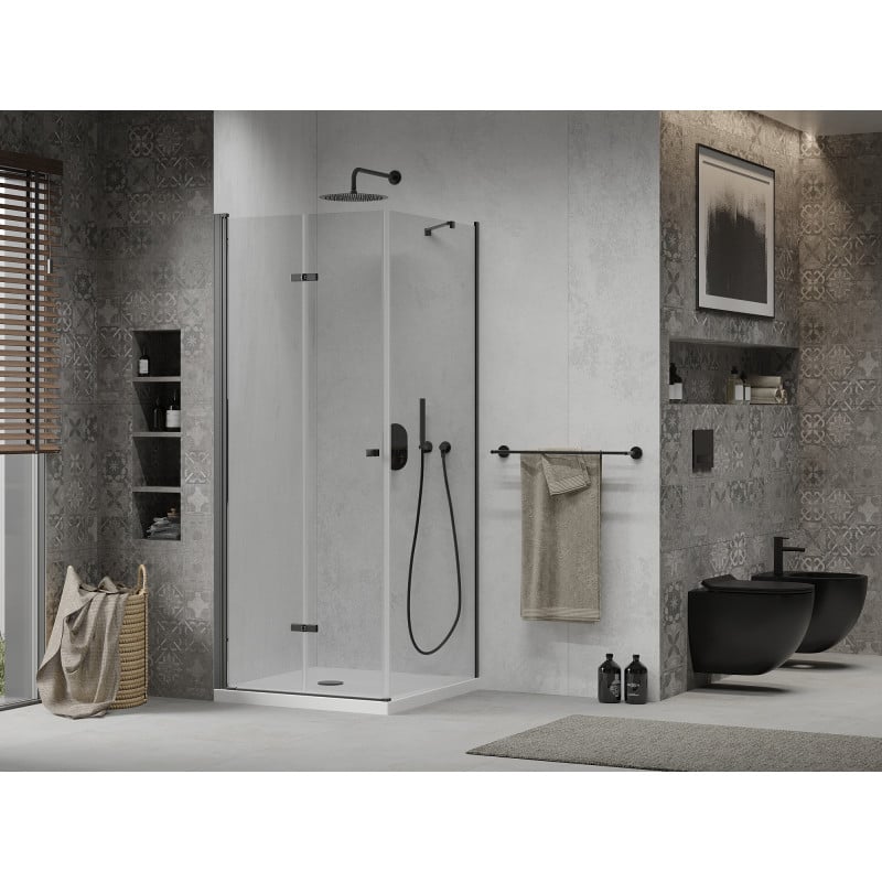 Mexen Lima foldable shower cabin 100 x 100 cm, transparent, black + Flat tray, white - 856-100-100-70-00-4010B