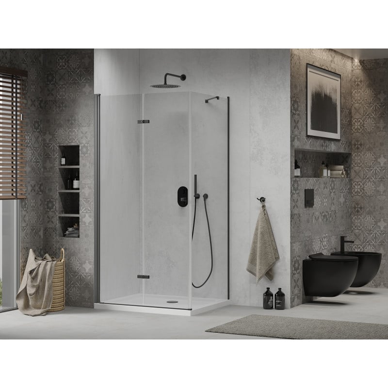 Mexen Lima folding shower cabin 100 x 110 cm, transparent, black + Flat shower tray, white - 856-100-110-70-00-4010B