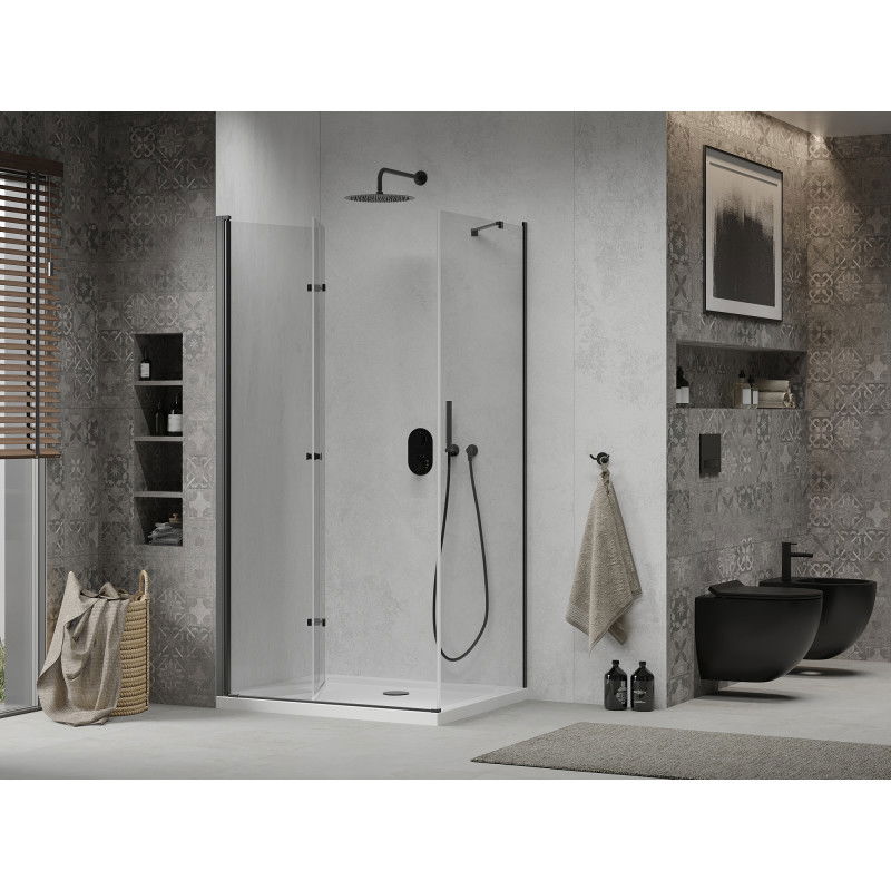 Mexen Lima folding shower enclosure 100 x 120 cm, transparent, black + Flat tray, white - 856-100-120-70-00-4010B